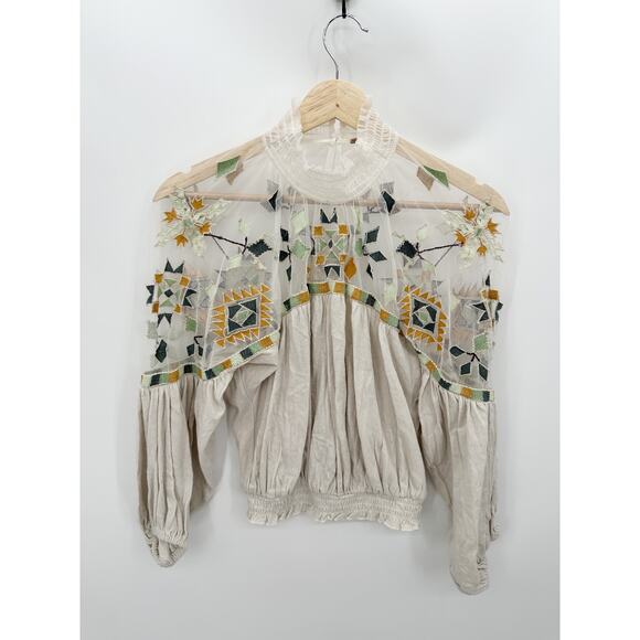 Free People Womens Cream Bone Knit Top Long Sleeve Top Size XS NWT Boho Gypsy - Picture 1 of 9